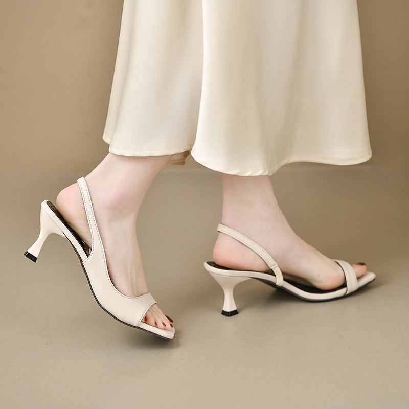 Summer New French Style Square Toe Large Size Sandals Stiletto Sandals - D&A