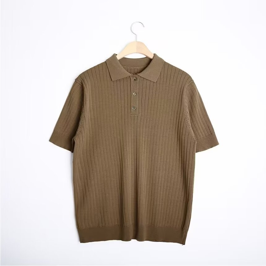 Polo Collar Polo Shirt Knitted Short Sleeve K03 Coffee - D&A