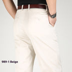 Men's Casual Elastic Cotton High Waisted Loose Pants 9891 Creamywhite - D&A