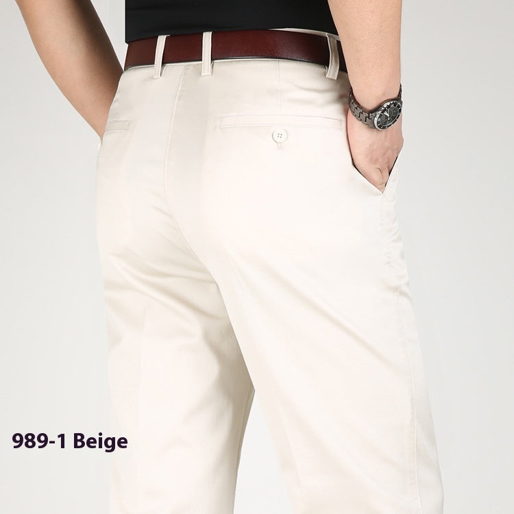 Men's Casual Elastic Cotton High Waisted Loose Pants 9891 Creamywhite - D&A