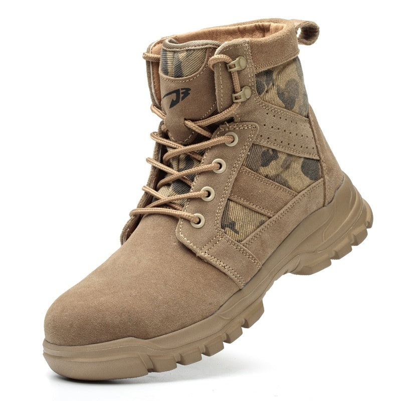 Combat Boots Male High Ankle Safety Shoes Khaki - D&A