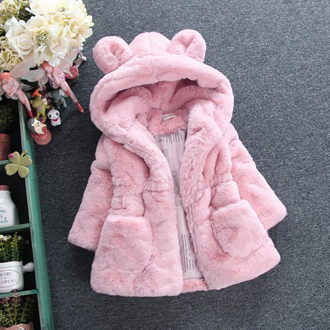 A girl's fur coat for autumn and winter Pink - D&A