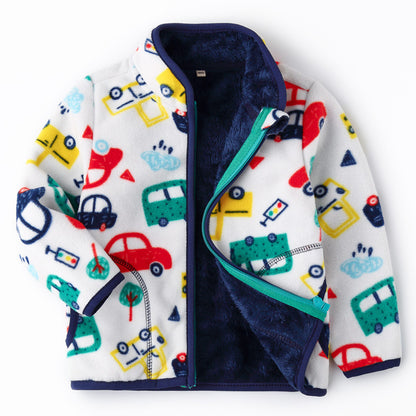 Thick Fur Printed Coats Kids Zipper Car - D&A