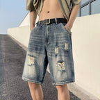 American-style Retro Tattered Jeans Men's Shorts Denim - D&A