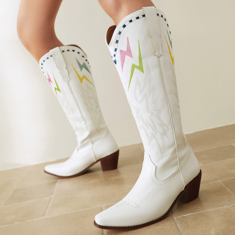 Lightning Embroidery Knee-high Boots Women - D&A