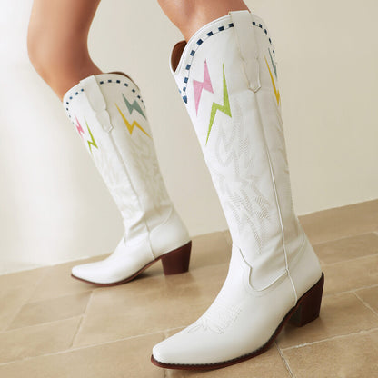 Lightning Embroidery Knee-high Boots Women - D&A