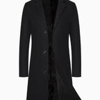 Men's Casual Extended Above The Knee Woolen Trench Coat Black - D&A