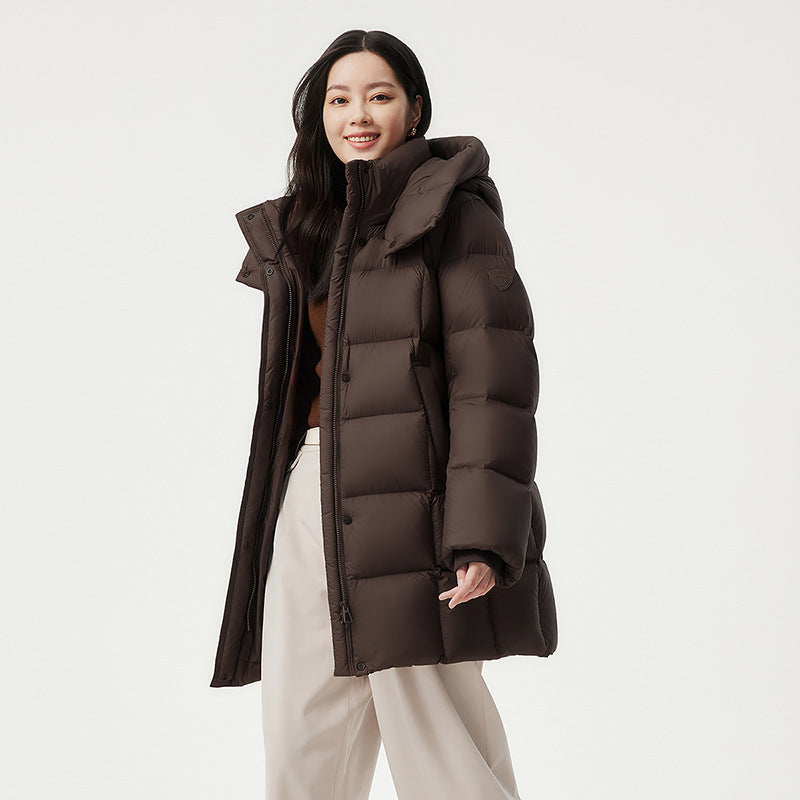 Detachable Hat Mother's Warm All-matching Coat Warm Orange Coffee - D&A