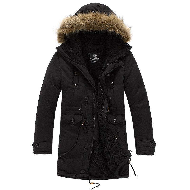 Men's Warm Overcoat Winter Coat Parka Cotton Jackets Black - D&A