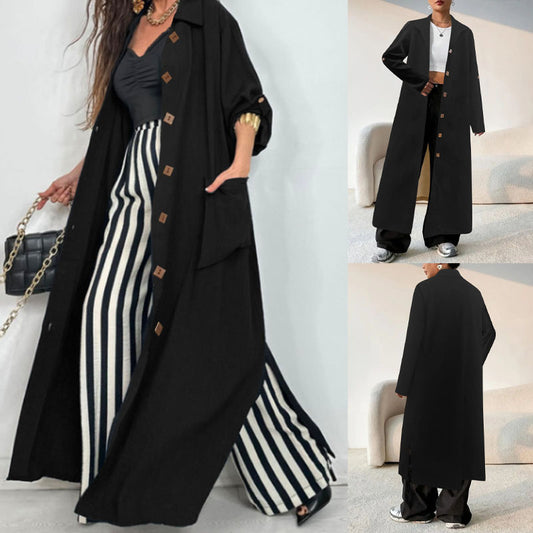 Long Below The Knee Trendy Solid Color Women's Trench Coat - D&A