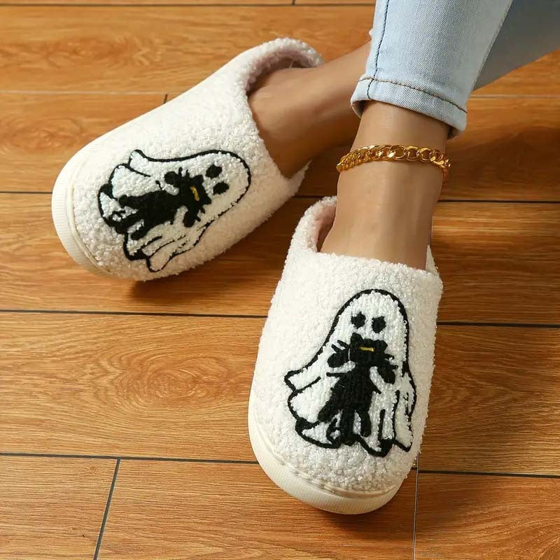Cartoon Non-slip Ghost Towel Embroidery Closed-toe Slippers - D&A