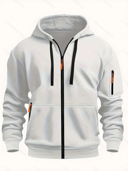 Zipper Hooded Sweatshirt Men's Sports Casual Cardigan Coat White - D&A