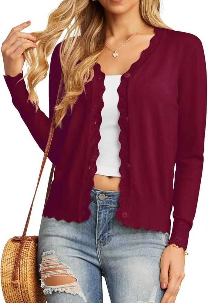 Fashion Short Knitted Cardigan Coat Purple - D&A
