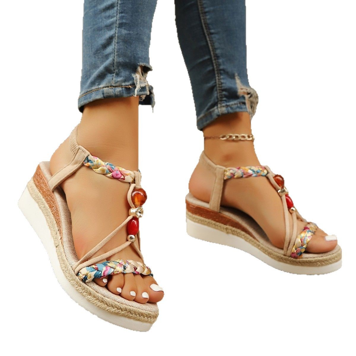 Rhinestone Beaded Wedge Fashion High Heels Platform Women - D&A