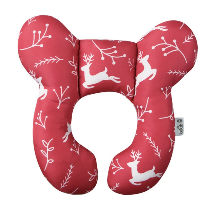 Infant Pillow Baby Bed U-Shaped Safety Seat Neck Guard Fixed Stereotyped Stroller Pillow Red christmas deer OPP - D&A