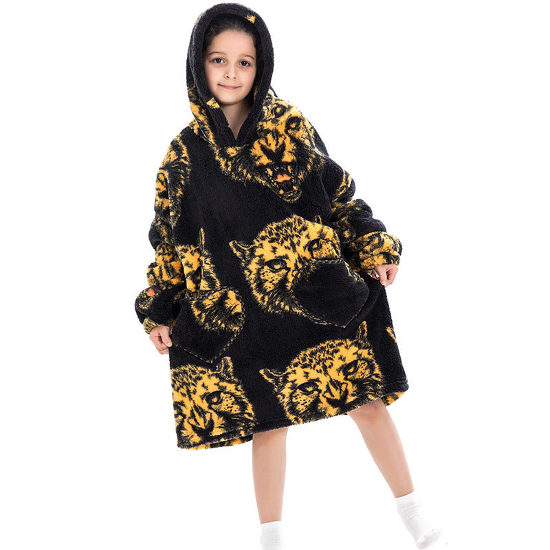 Oversized Thermal Sweatshirt Lazy Sweatshirt Kids Leopard head warm clothes One size - D&A