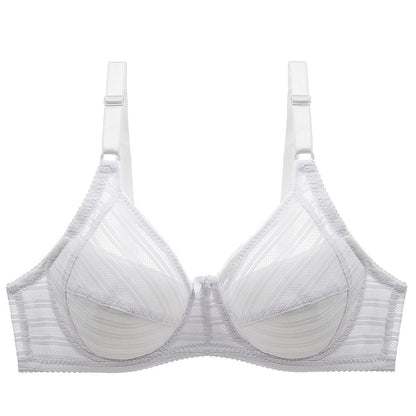 Striped Plus Size Bra Push Up Thin Breathable Bra White - D&A
