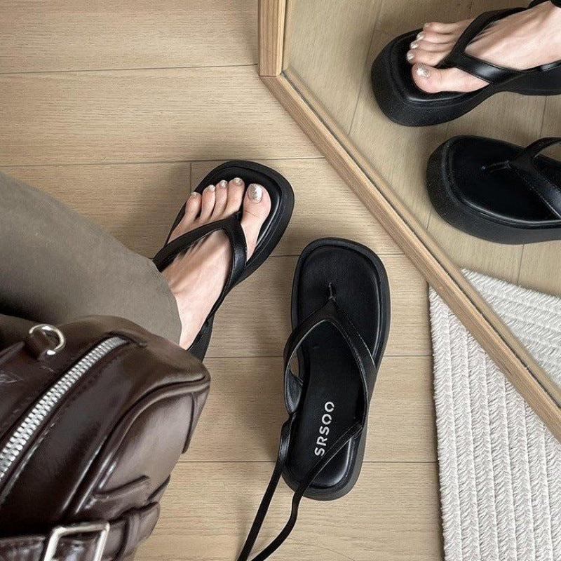 Extra Height, Black Flip-flops Female Summer Outdoor Sandals - D&A