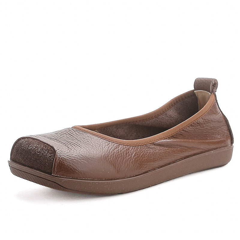 First Layer Cow Autumn Leather Shoes Flat Heel Comfort 86167 Brown - D&A