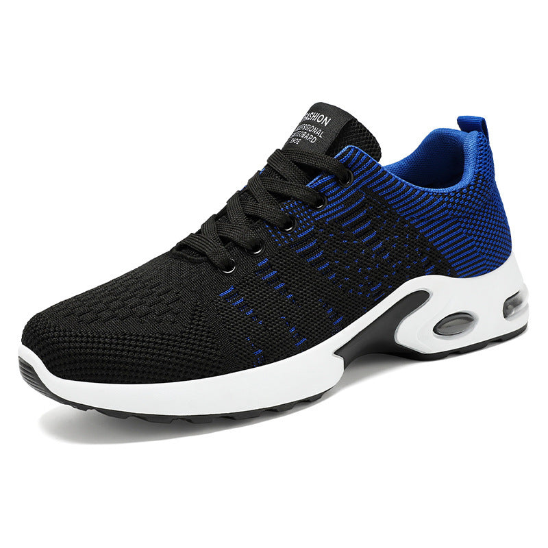 Men's Flyknit Mesh Breathable Casual Soft Sole Sneakers B9312 Black And Blue - D&A