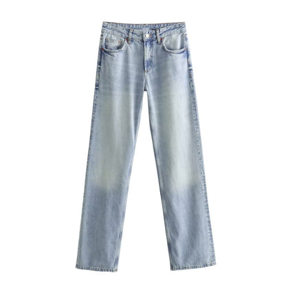 Autumn And Winter Jeans High Waist Straight Pants Women's Wide-leg Pants Light Blue - D&A