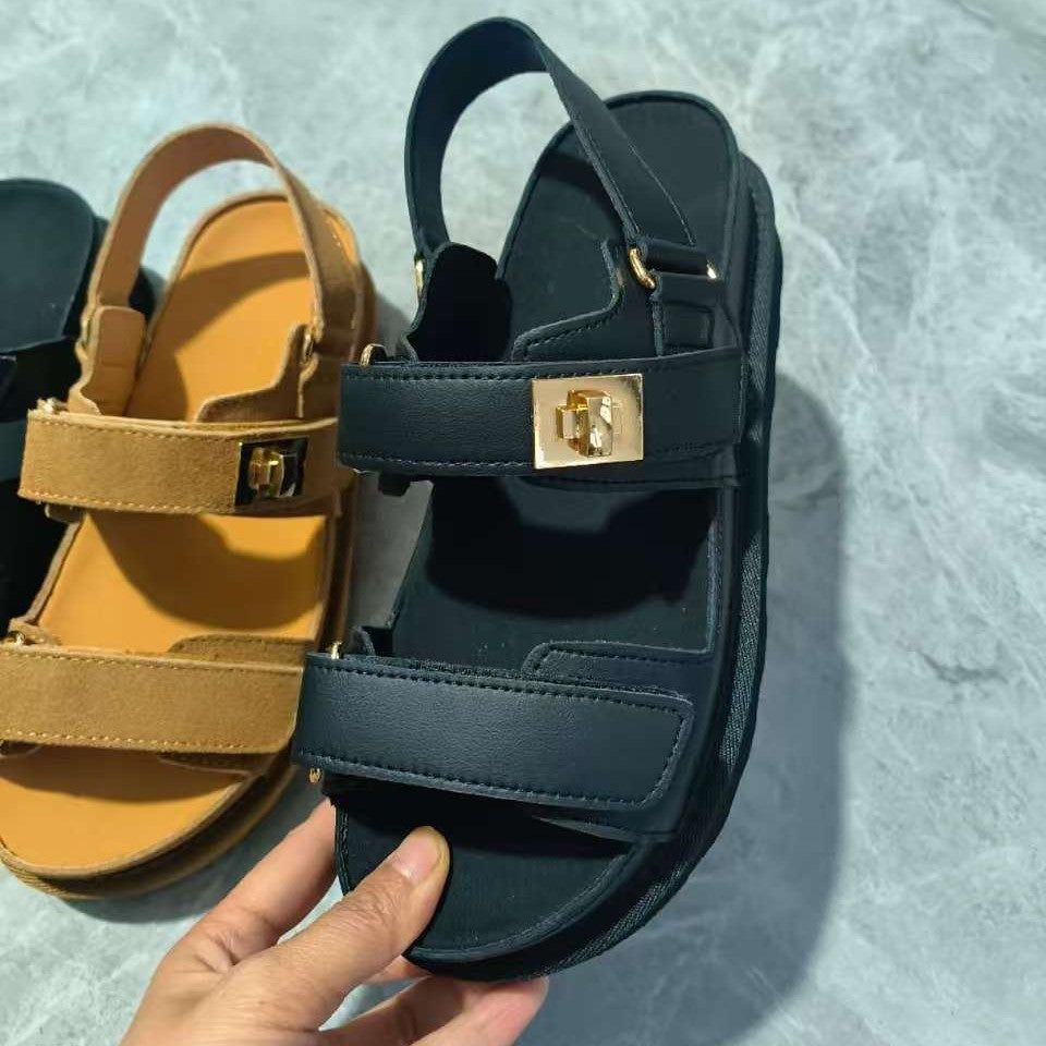 Plus Size Platform Sandals Suede Velcro Outdoor Roman Sandals Women's Shoes - D&A
