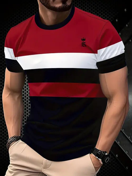 New Fashion Casual High Quality Contrast Color Men's Short Sleeve T-shirt Color - D&A