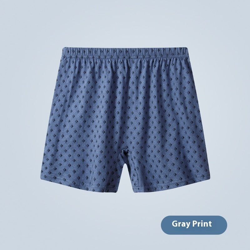 Middle-aged And Elderly Underwear Men's Cotton Boxer Blue And Gray Printing - D&A