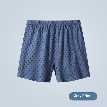 Middle-aged And Elderly Underwear Men's Cotton Boxer Blue And Gray Printing - D&A