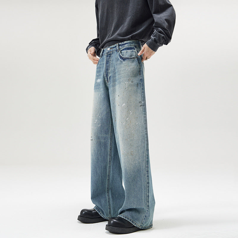 American-style Splash-ink Washed Loose Jeans - D&A