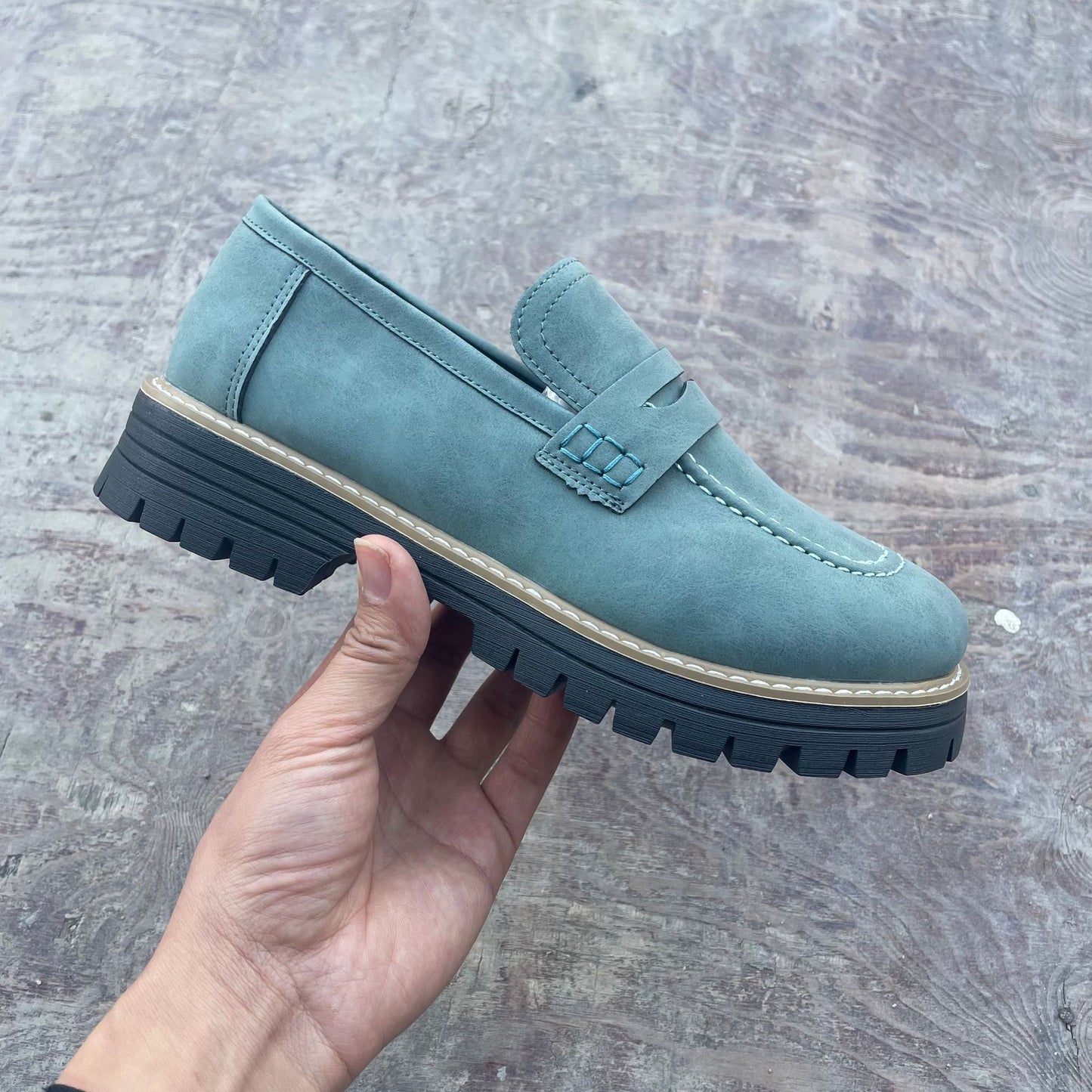 Leather Plus Size Casual Women's Shoes Green - D&A