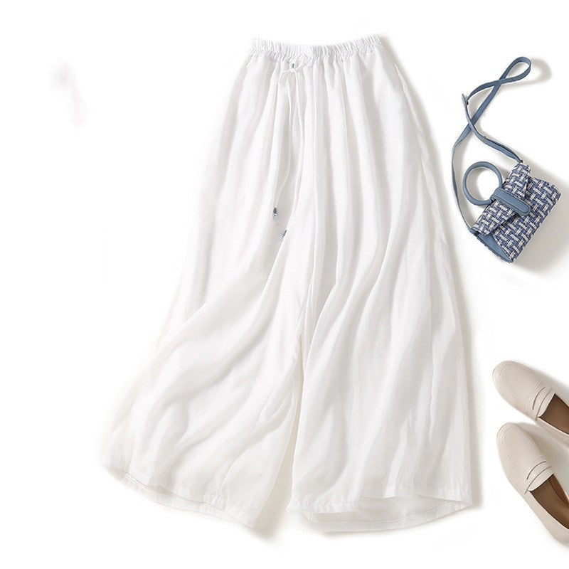 Lightweight Elegant Ramie Women's Pants Versatile Slimming Casual White - D&A