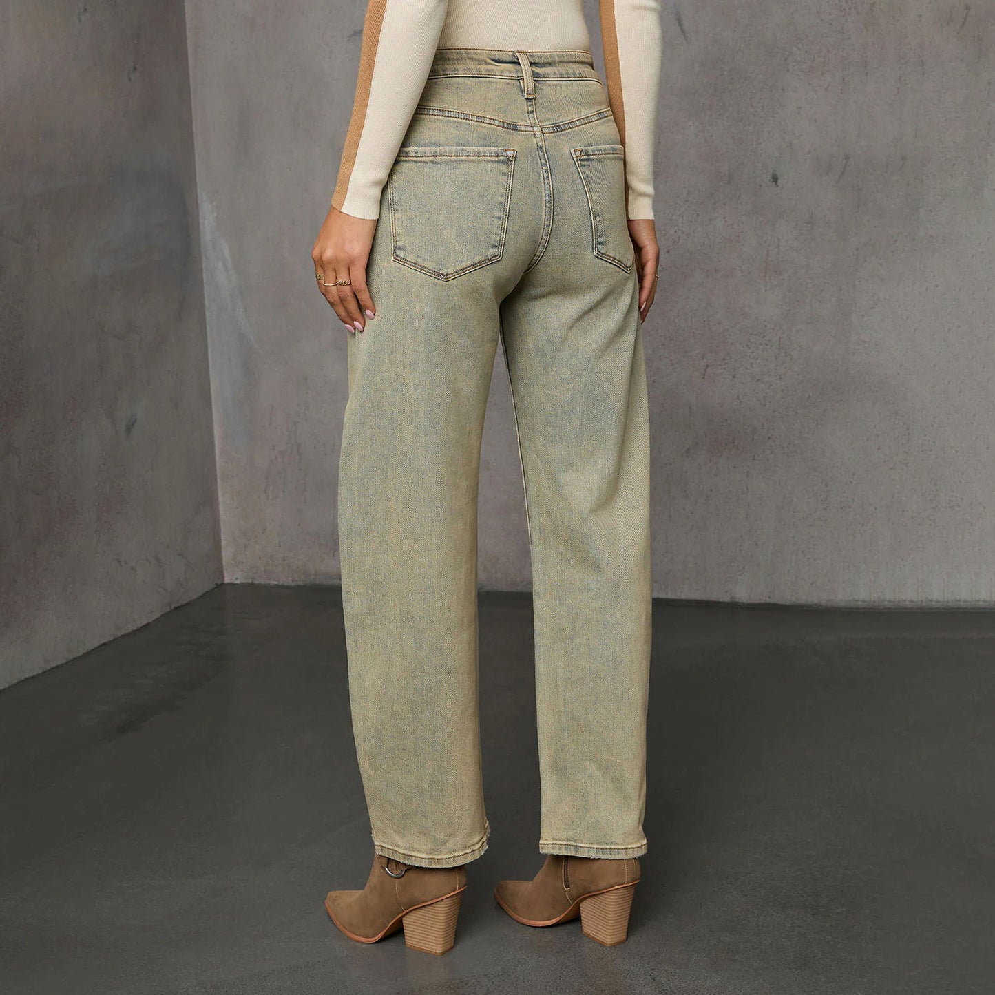 American Stretch High Street Straight Nostalgic Retro Blue Women's Denim Trousers - D&A