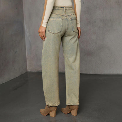American Stretch High Street Straight Nostalgic Retro Blue Women's Denim Trousers - D&A