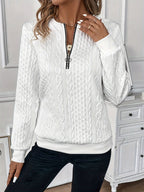 Short Women's Clothing With Zipper Sweater Long Sleeve White - D&A