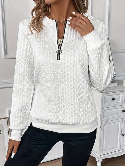 Short Women's Clothing With Zipper Sweater Long Sleeve White - D&A