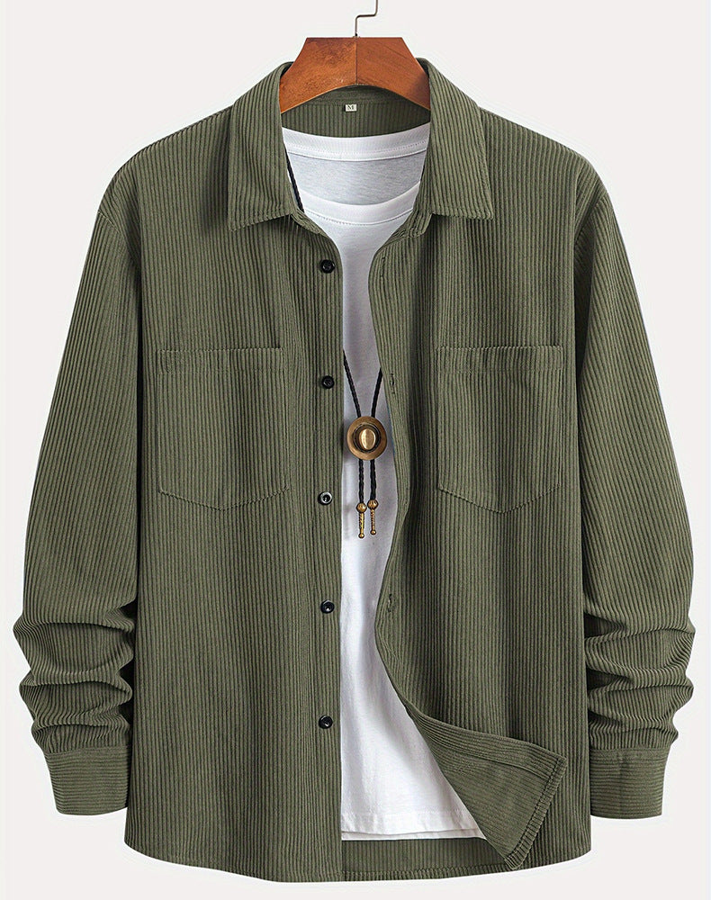 Corduroy Long Sleeve Casual All-matching Shirt Coat Army Green - D&A