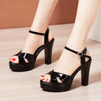 Women's Chunky Heel Summer New Patent Leather Plus Size Platform Women's Shoes - D&A