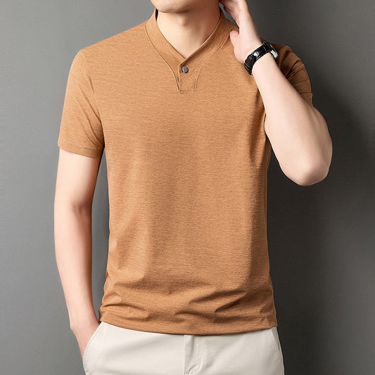 Young Men's Short Sleeve T-shirt Zipper High-grade Casual Summer Wear - D&A