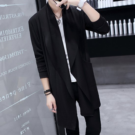 Slim Fit Student Handsome Cloak Men's Coat Black 9909 Lapel - D&A