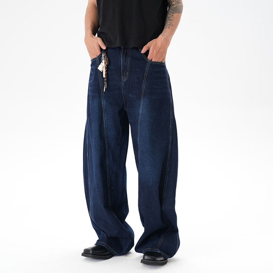 Washed Distressed Dark Blue Wide Leg Machete Jeans - D&A