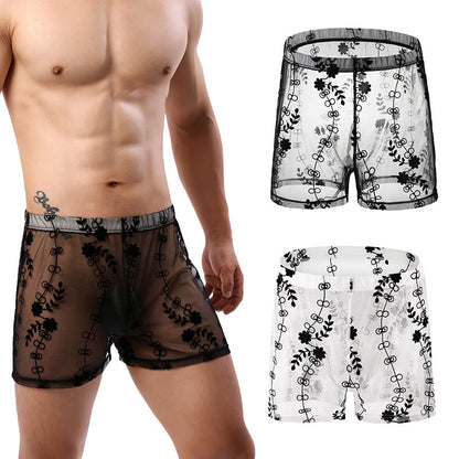 Mesh Sexy Arrow Loose Four-corner Transparent Lace Personality Pants - D&A