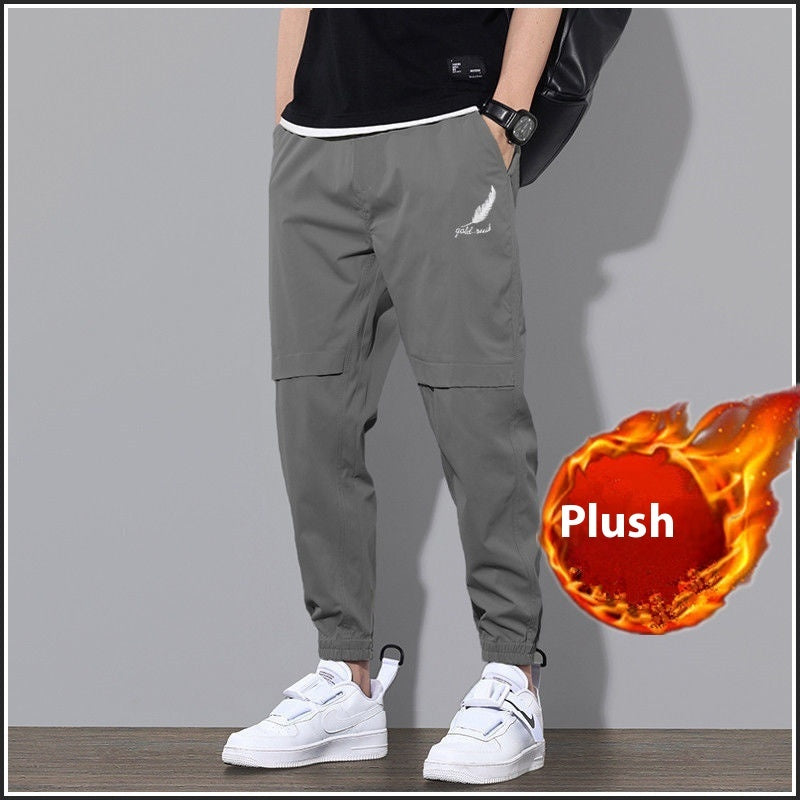 Overalls Men's Velvet Padded Casual Pants Velvet Feather Gray - D&A