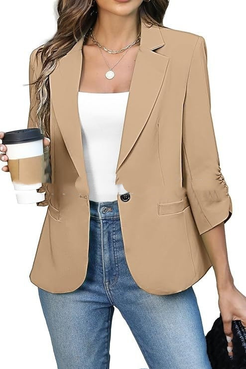 Solid Color Lightweight Slim Suit Jacket Dark Khaki - D&A