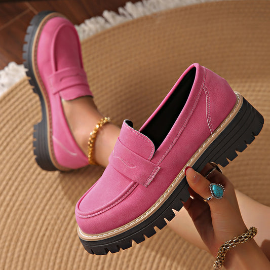 Women's Retro Solid Color Plus Size Casual Platform Shoes - D&A