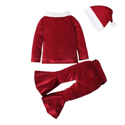 Winter Christmas Long-sleeved Shirt Bell Bottoms Hat Three-piece Children's Clothing - D&A