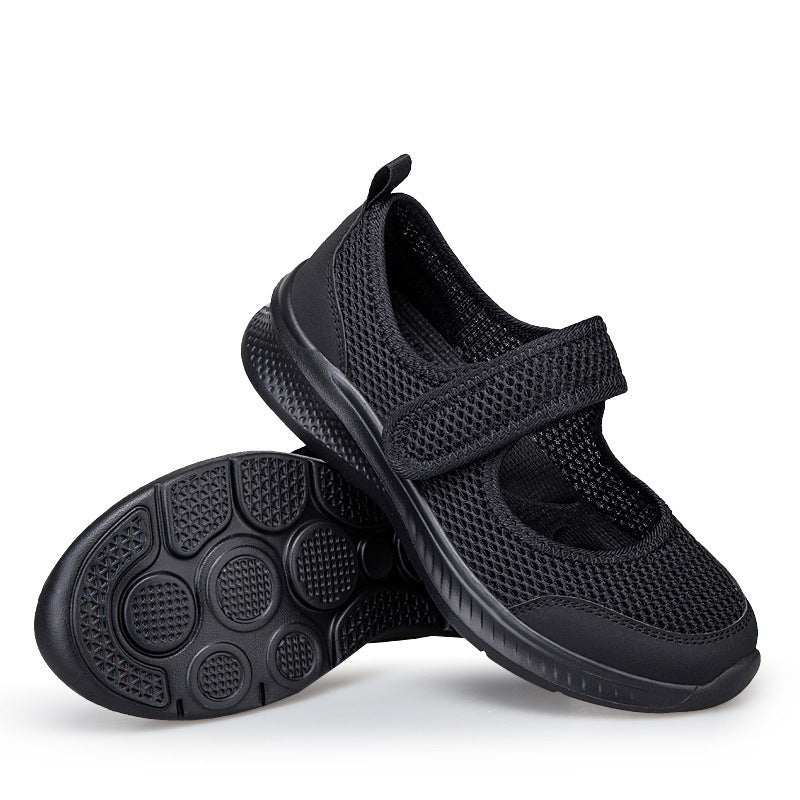 Low-top Thick Bottom Hollow Buckle Casual Mesh Shoes For The Old Black - D&A