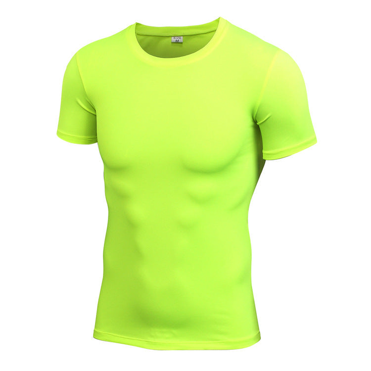 Men's Stretch Quick Drying Clothes Short-sleeved Shirt Fluorescent Green - D&A
