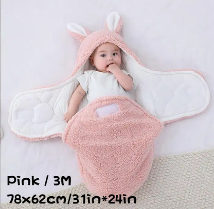 Super Soft Baby Sleeping Bag Fluffy Fleece Newborn Blanket Swaddle Blankets, Unisex Baby Wrap For Newborn Baby Boys Girls With Head-Protecting & Head-Supporting Function, Wearable Swaddle Sleep Sack Pink 3M - D&A