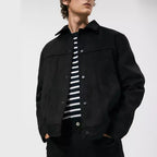 Men's Solid Color Suede Collar Jacket - D&A